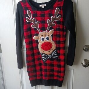 **It's Our Time Red & Black Plaid Reindeer Dress Kids Size Medium